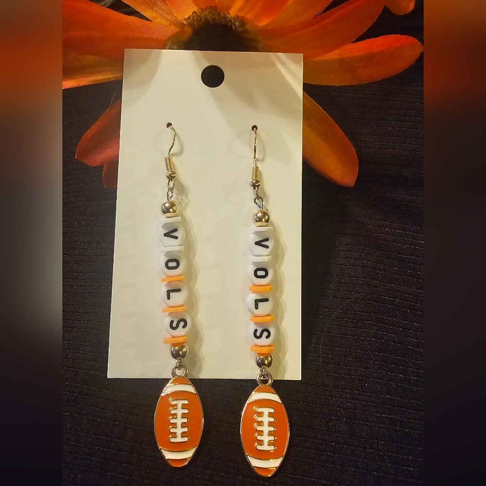Orange and White Football Earrings